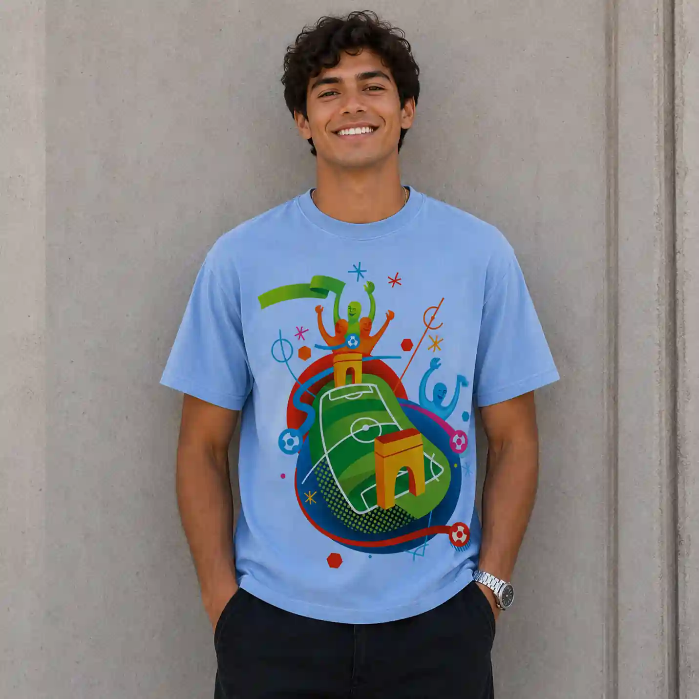 Football Fan Graphic Sky Blue T-Shirt